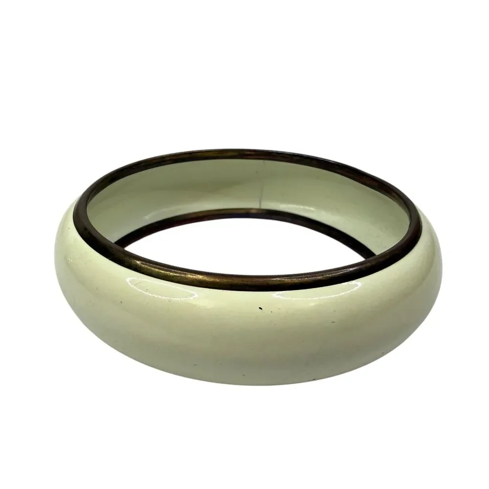 Vintage Style Cream Enamel & Bronze Tone Bangle Bracelet Fashion Jewelry 8